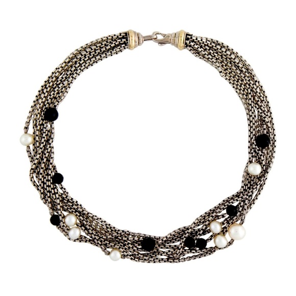Authentic David Yurman pearl and onyx multi strand  necklace - Picture 1 of 5